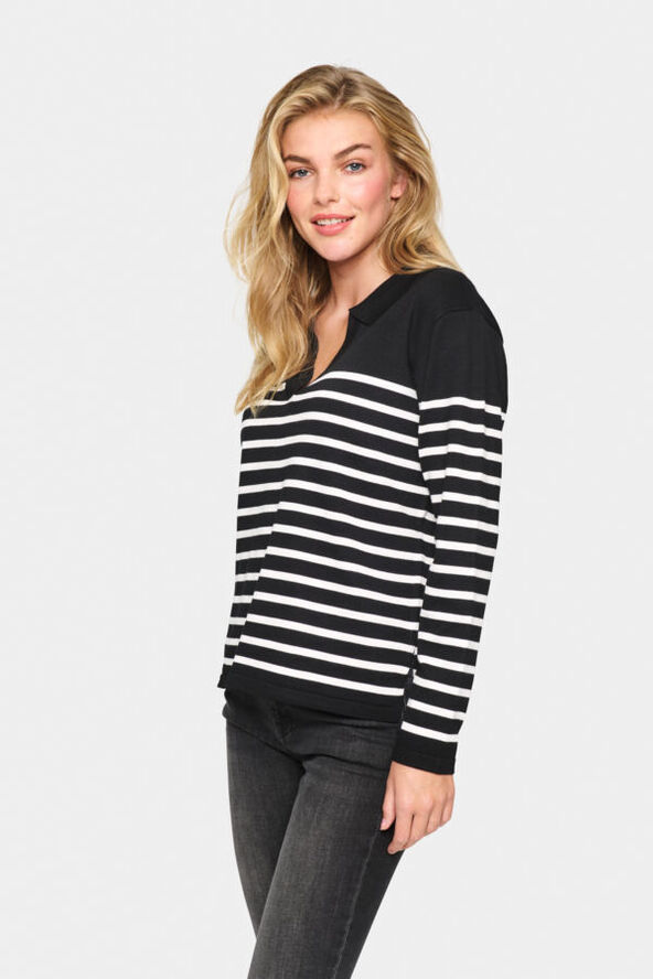 Saint Tropez MilaSZ Striped Polo Pullover Black mila stripe
