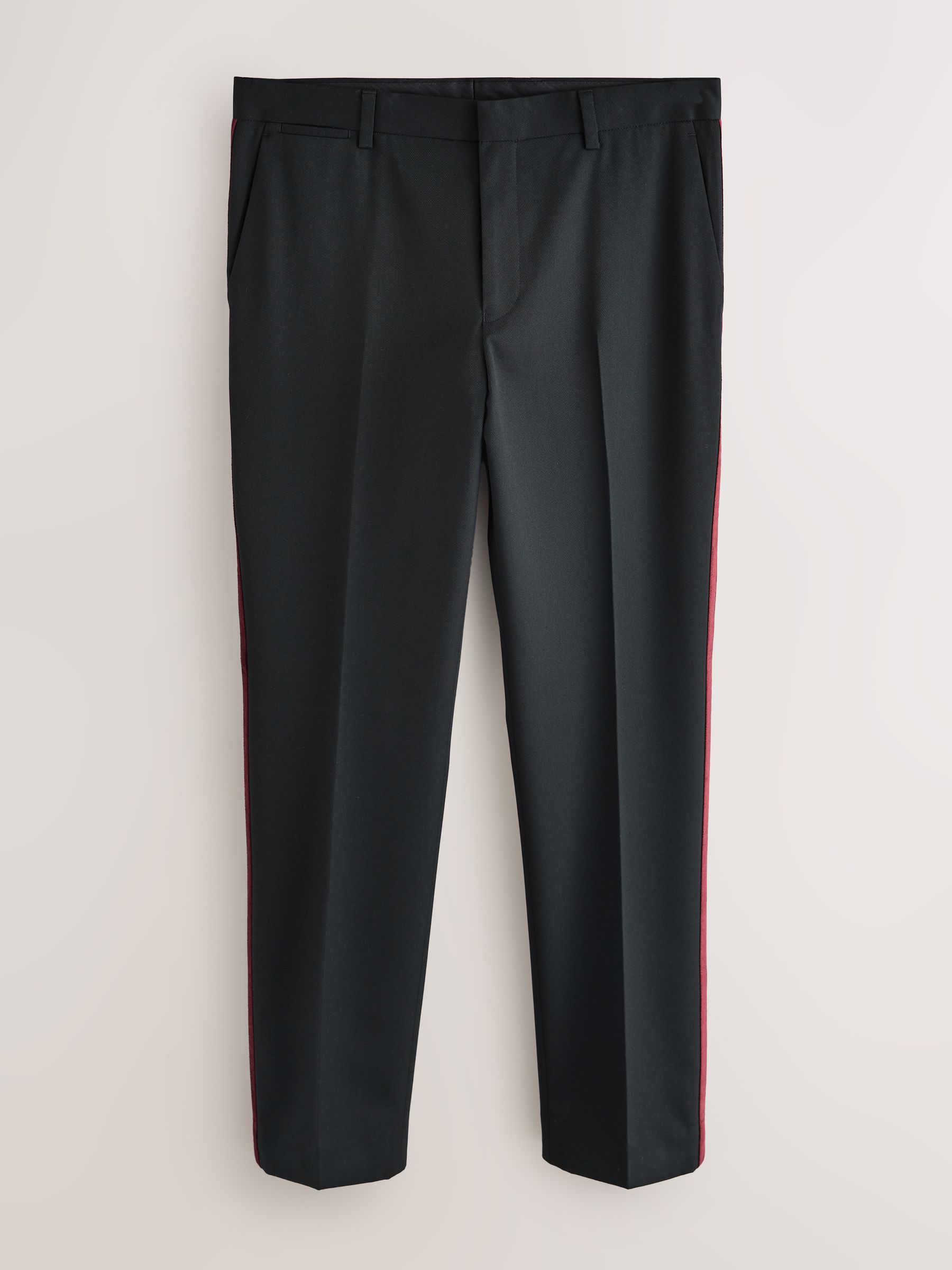 Zwart/bordeauxrood - Regular Fit Smart Tuxedo Trousers With Velvet Side Tape Detail