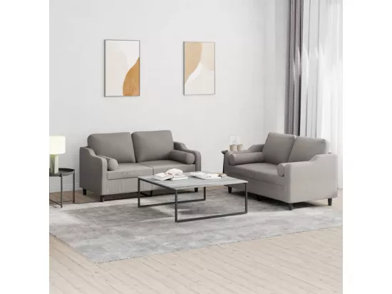 Ensemble de canapés 2 pcs avec coussins taupe tissu