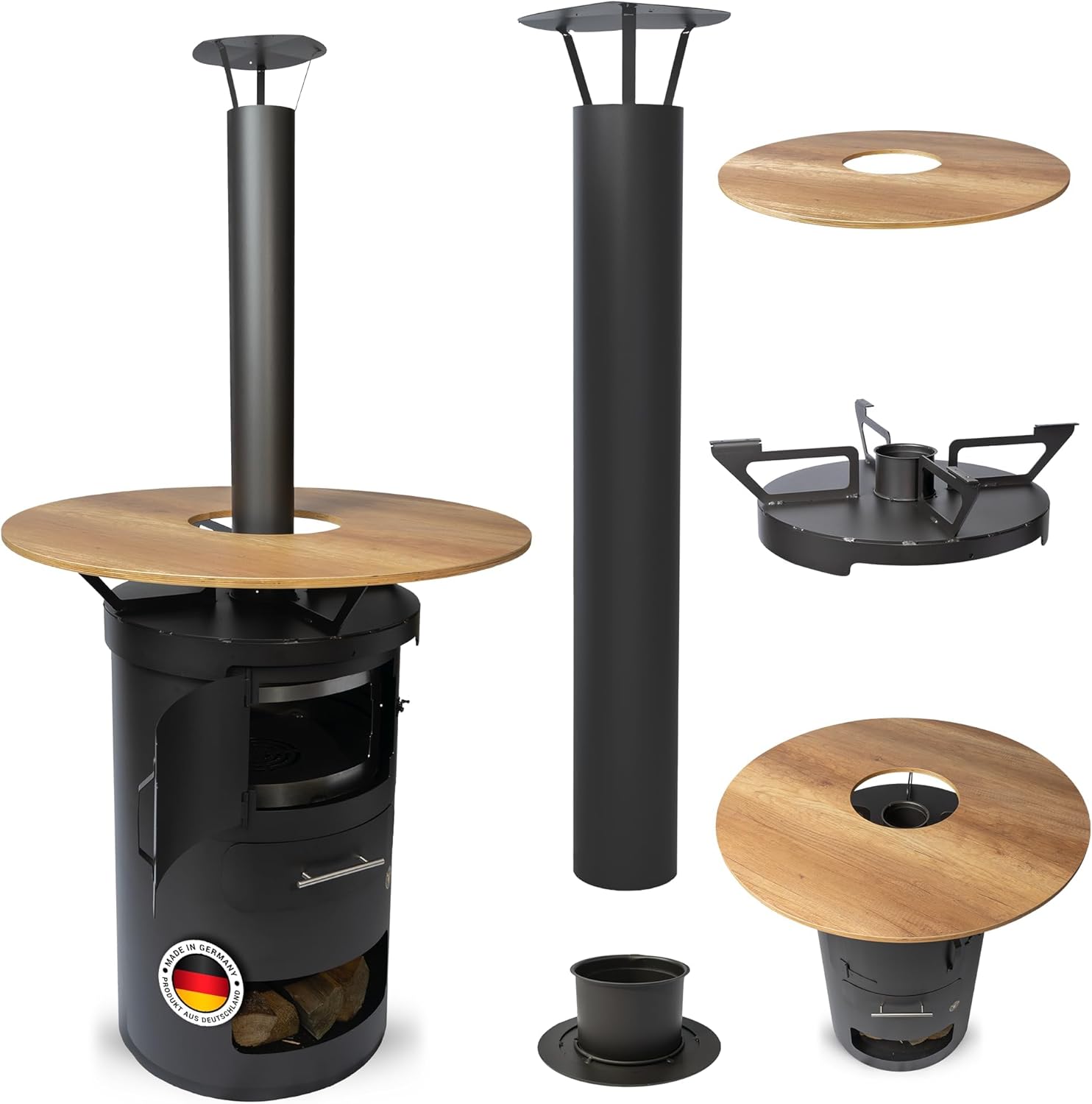Komplettset – Multifunktionstonne als Stehtisch-Set #829 – 100 cm Stehtischaufsatz & Feuerkorb – A. Weyck Tools Feuertonne, Dutch-Oven-Station, Bartisch & Kamin – hitzebeständig bis 700 °C
