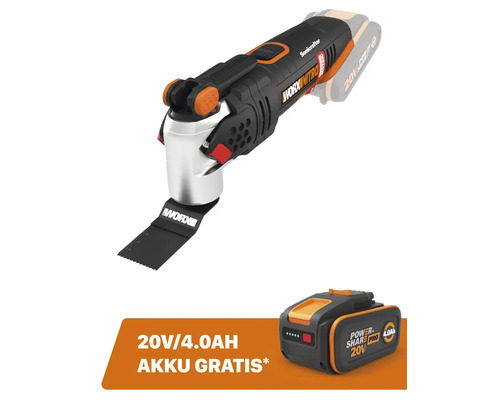 WORX Nitro 20V Sonicrafter WX693.9 snoerloze multitool, borstelloze motor + GRATIS bonusartikel 20V accu WA3644 (4,0Ah)