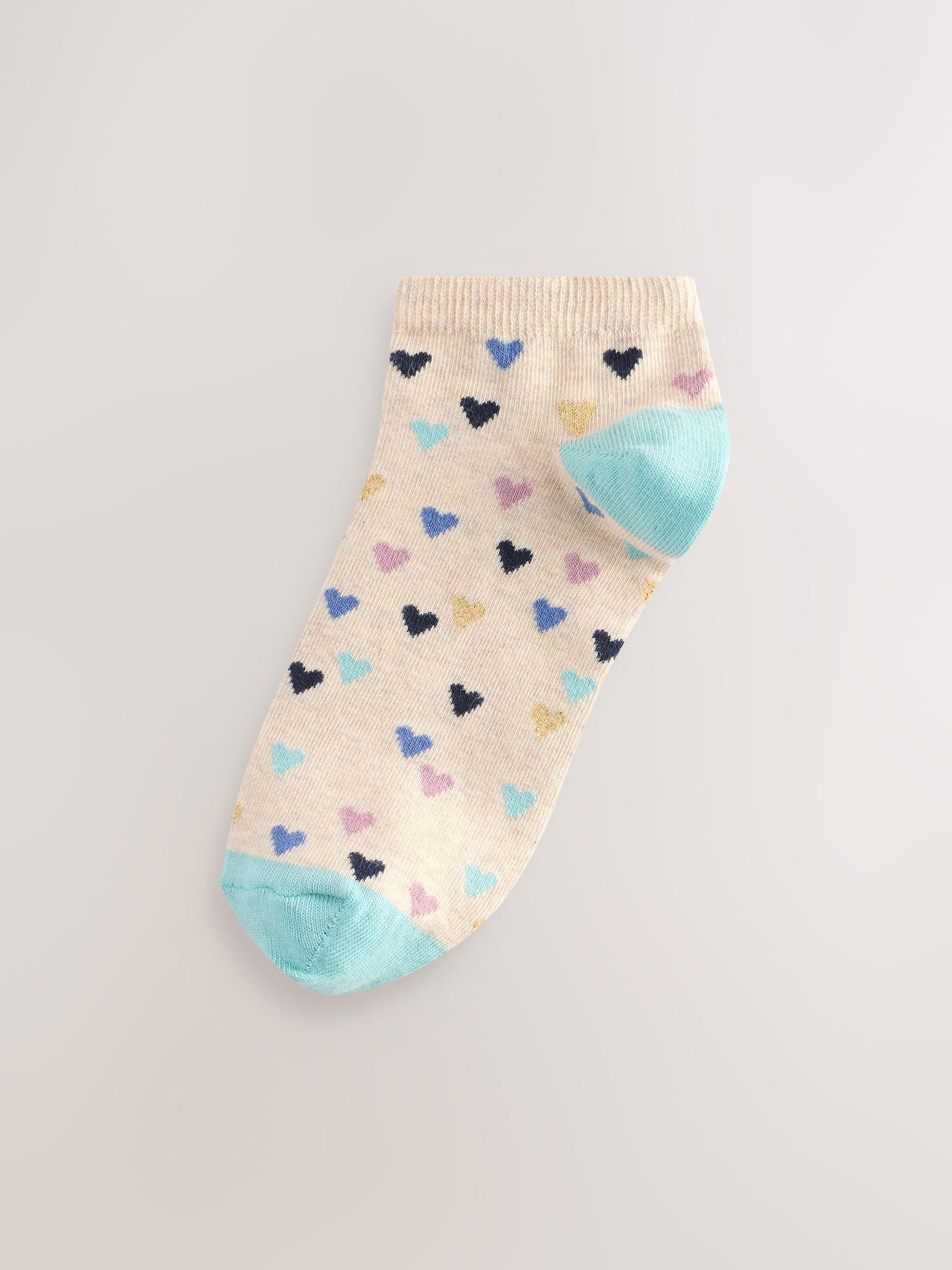 Blauw/havermoutkleurige hartjes - 5 paar sneakersokken