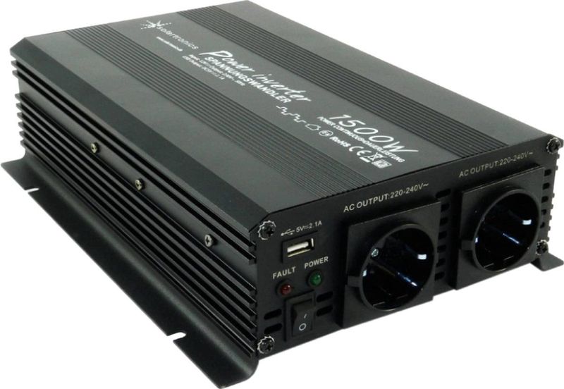 12V naar 230V Gemodificeerde Sinus Spanningsomvormer - 1500W - Zwart