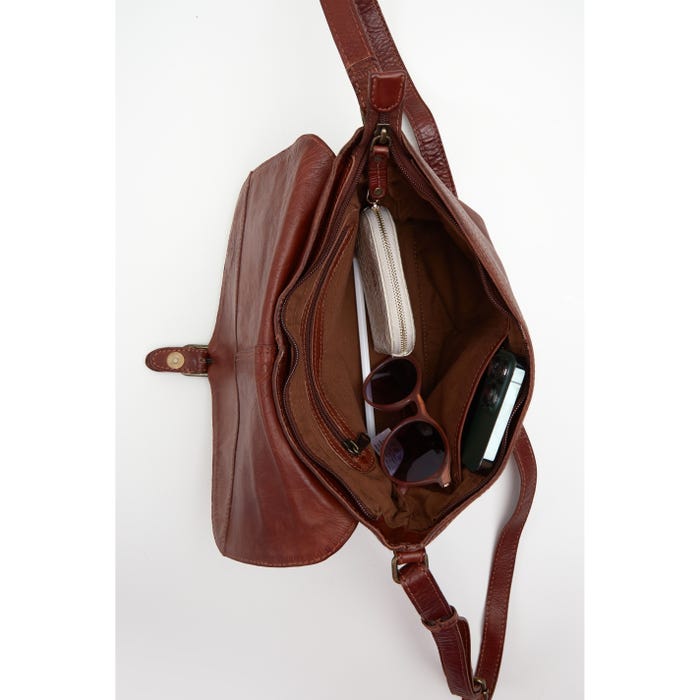 Veritas-Schoudertas gewassen leder flap