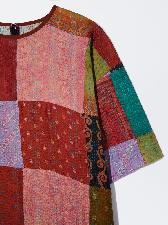 Vestido de patchwork de seda - Multicolorido