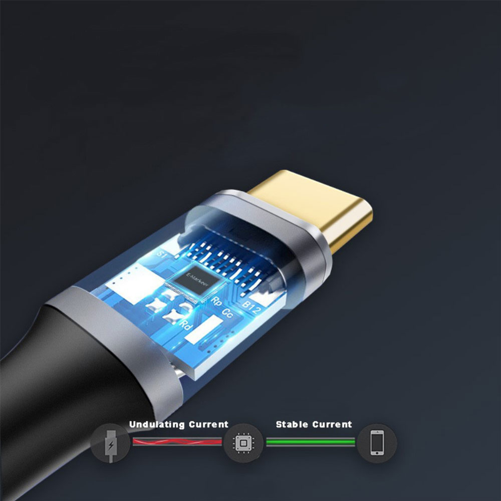 (50cm) 100W USB C auf USB C PD Schnell Ladekabel 4K Thunderbolt Nylon Datenkabel 90° Winkel - Schwarz