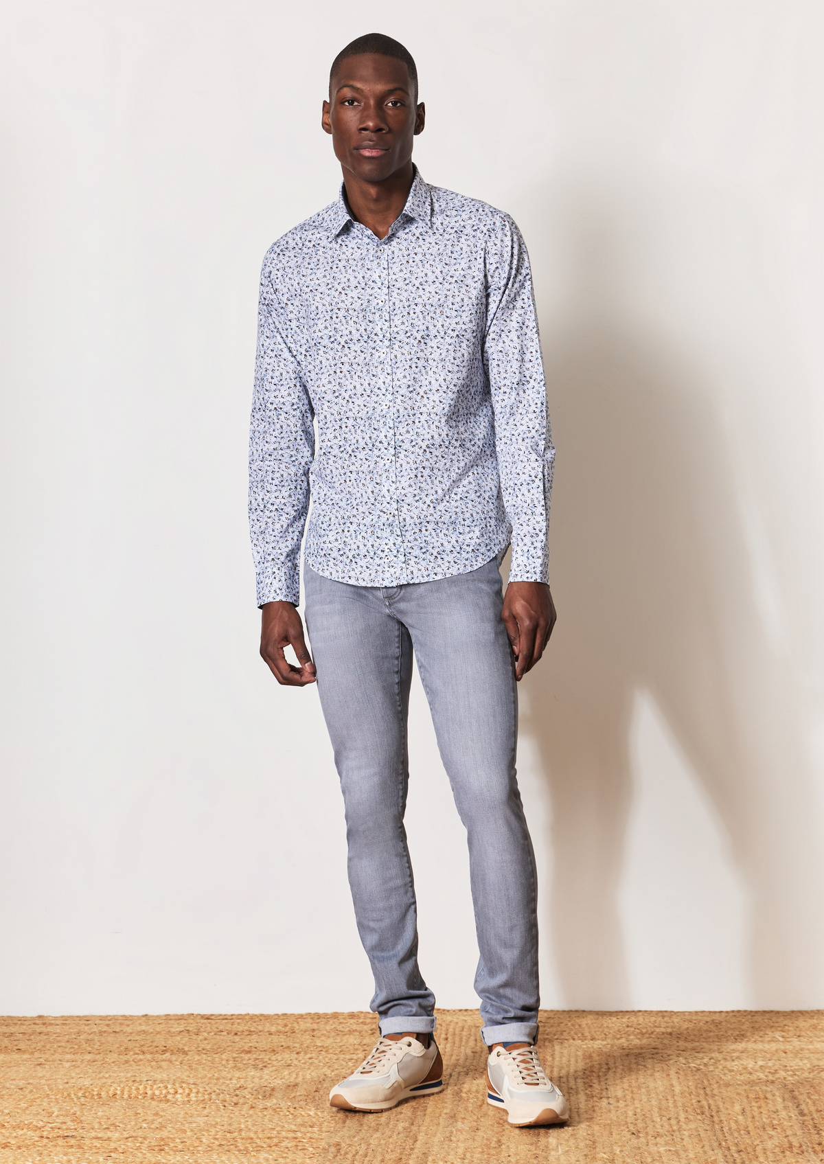 Jean skinny en coton mélangé stretch uni gris clair