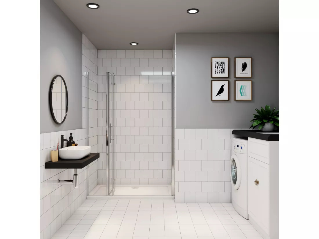 AICA porte de douche 140x185cm en verre anticalcaire 2 verres mobile et un verre fixé