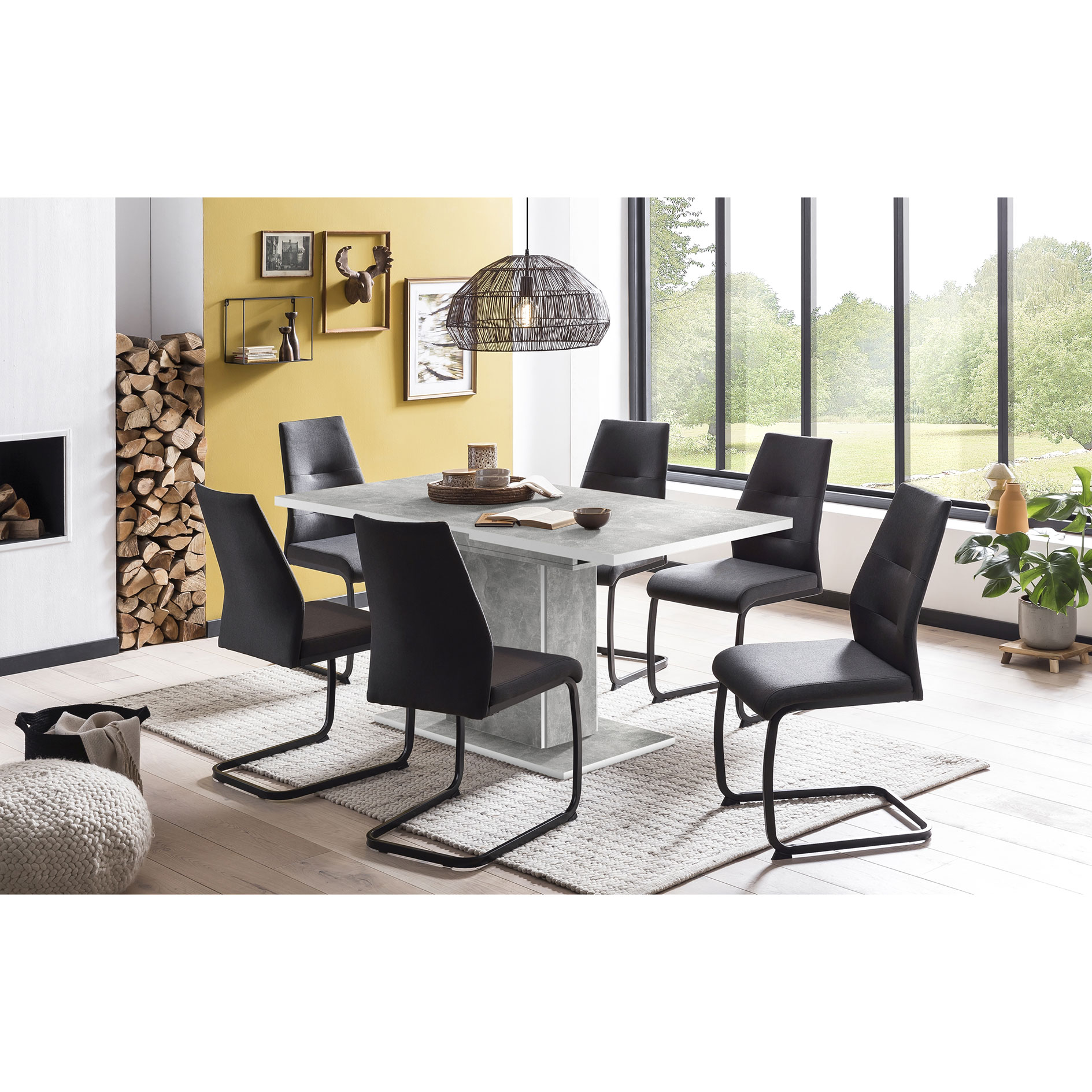 Esstisch - Betonoptik-weiß - ausziehbar bis 160 cm