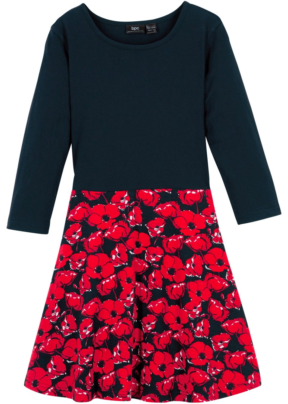 Robe fille en jersey coton, manches 3/4