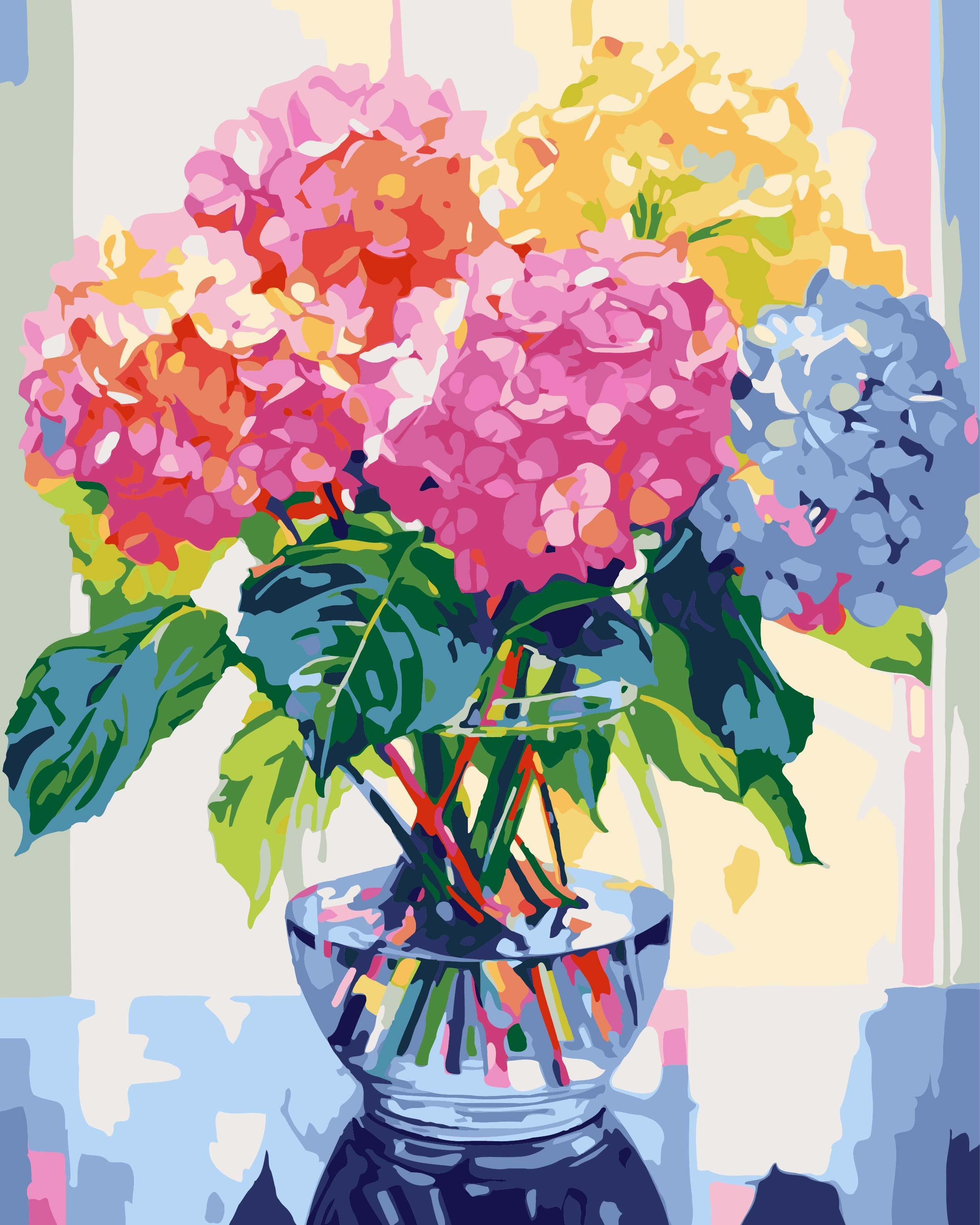 (9-tlg. Set) 40x50cm Malen Nach Zahlen DIY Leinen Tuch für Erwachsene und Kinder inkl. Bildaufhänger - Blumen