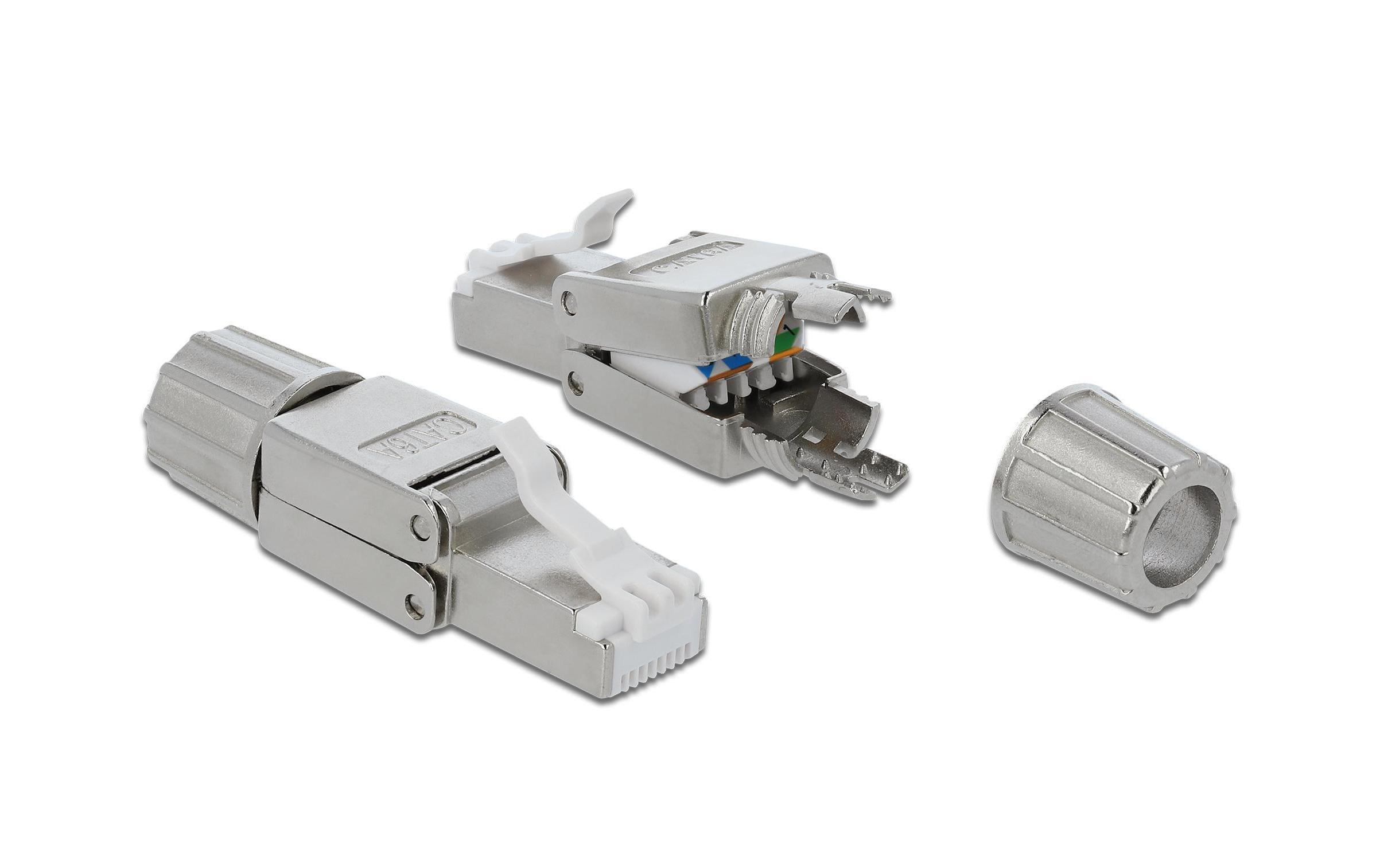Stecker RJ45 Cat.6A 1 Stück, Grau, geschirmt, werkzeugfreiDelock RJ45 Stecker Cat.6A STP werkzeugfrei