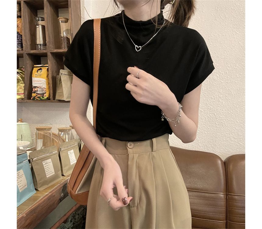 Duwnie - T-shirt met korte mouwen en mockneck, effen