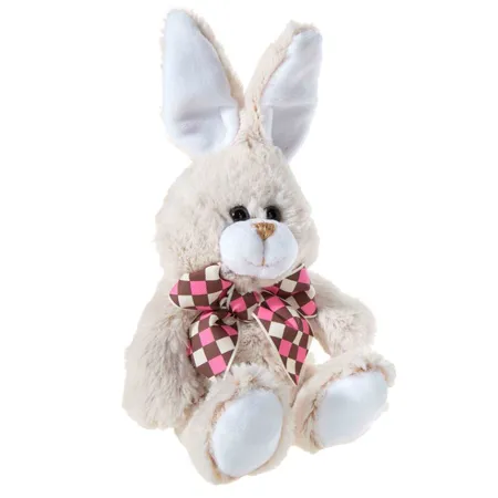 Heunec Hase mit Karo-Schleife braun / grau 18cm, 1 Stück, 2-fach sortiert