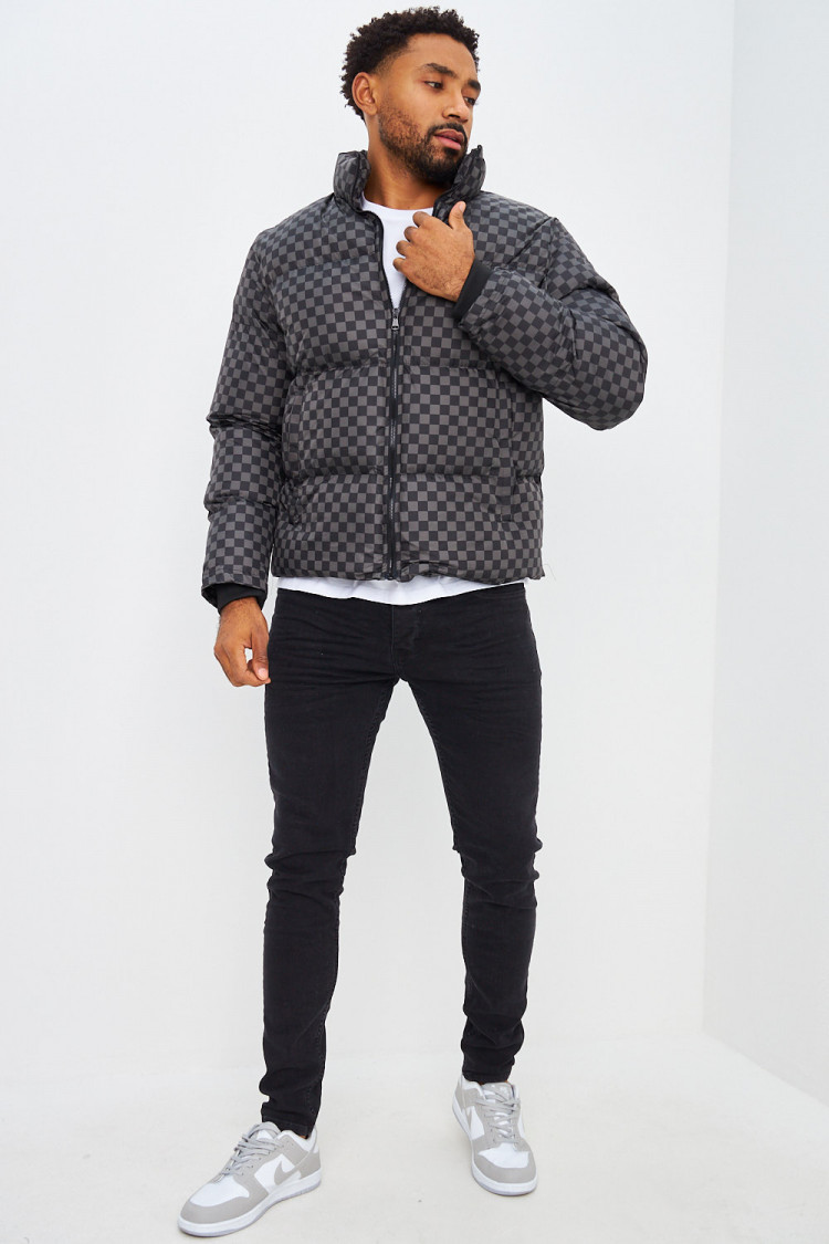 Doudoune matelassée noire à damier