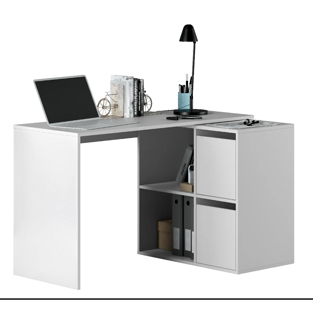 Alter Bureau modulable avec étagères - Blanc