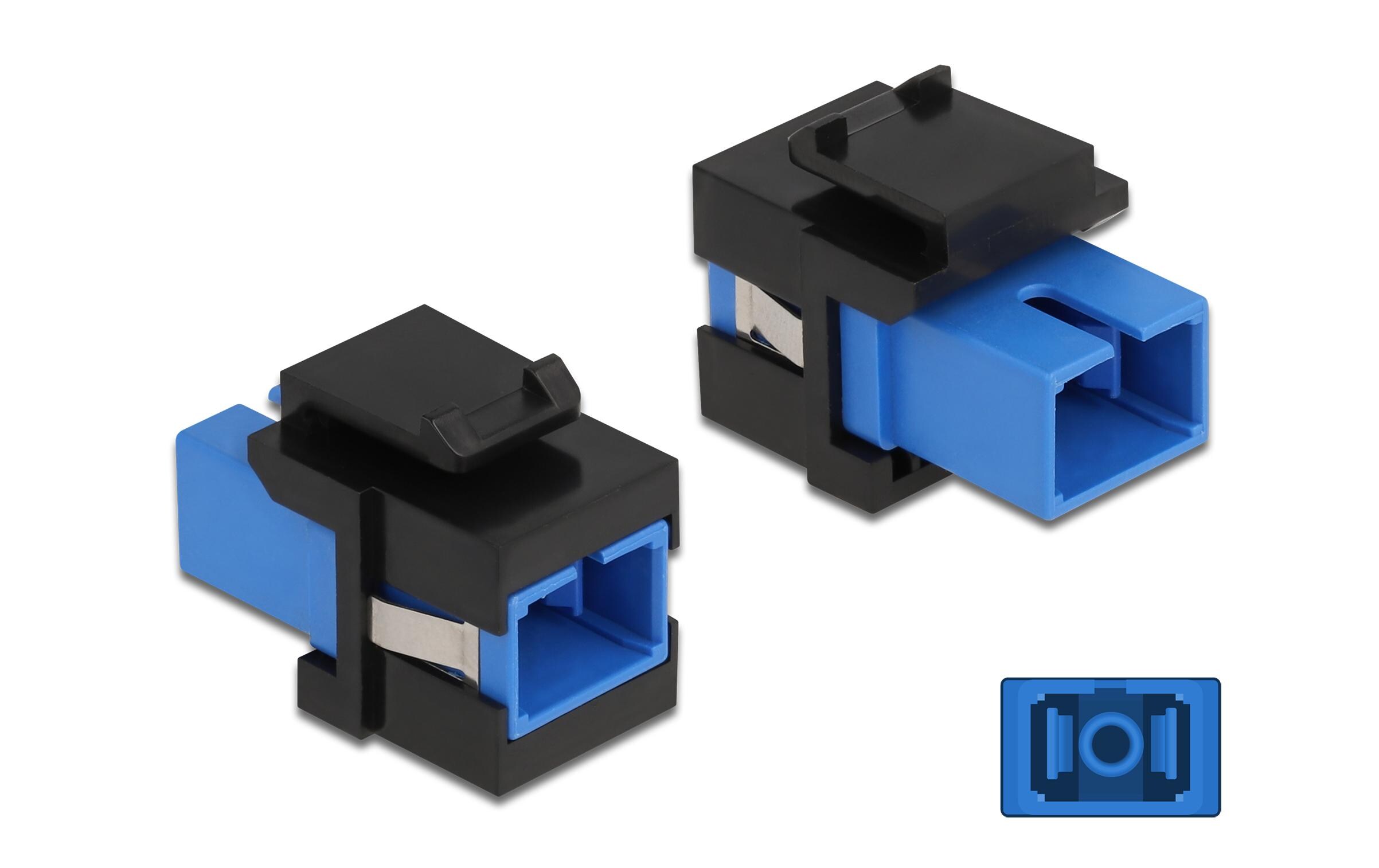 Keystone-Modul SC Buchse zu SC Buchse Blau / SchwarzDelock Keystone Modul SC Simplex Buchse zu SC Simplex Buchse blau / schwarz