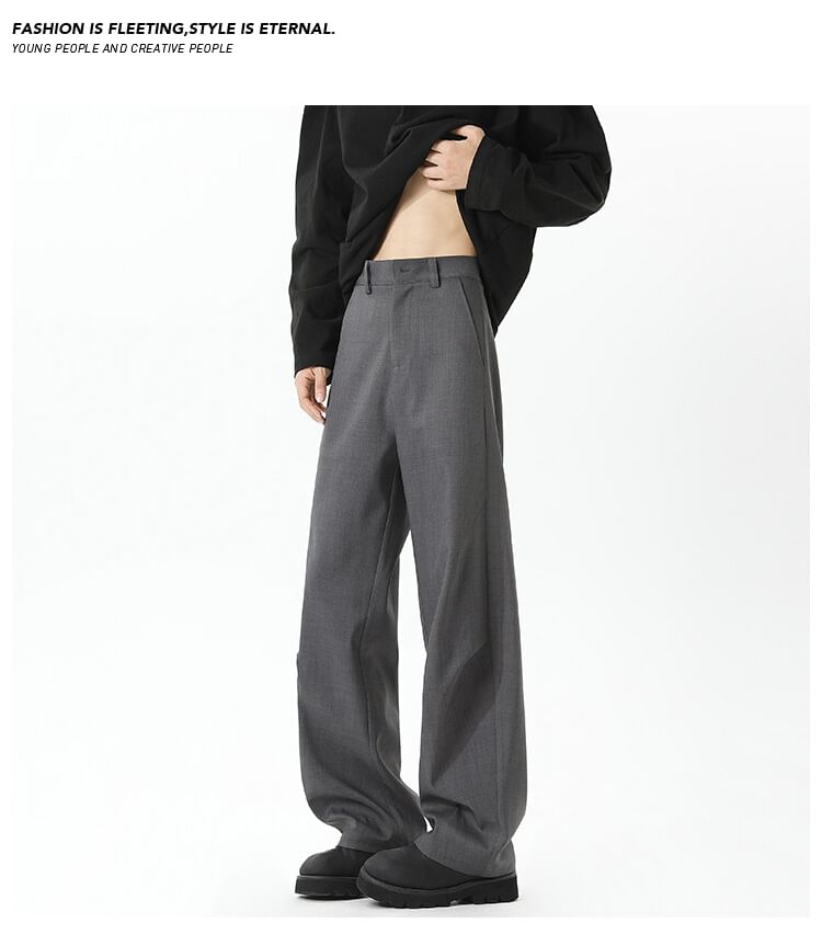 AXEN - Mid Rise Plain Straight Leg Dress Pants