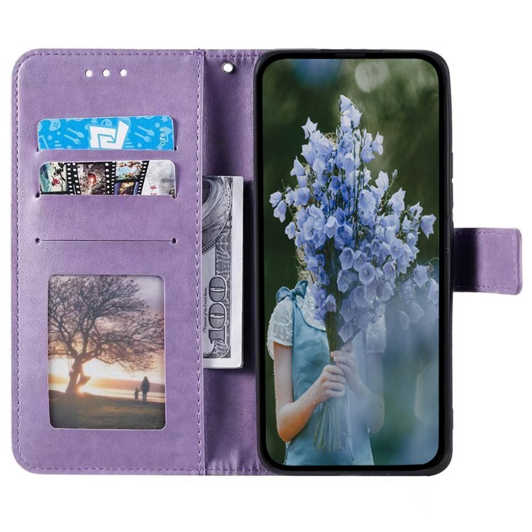 Samsung Galaxy A16 Leder Tasche Wallet Mandala Flowers Imprint - Lila