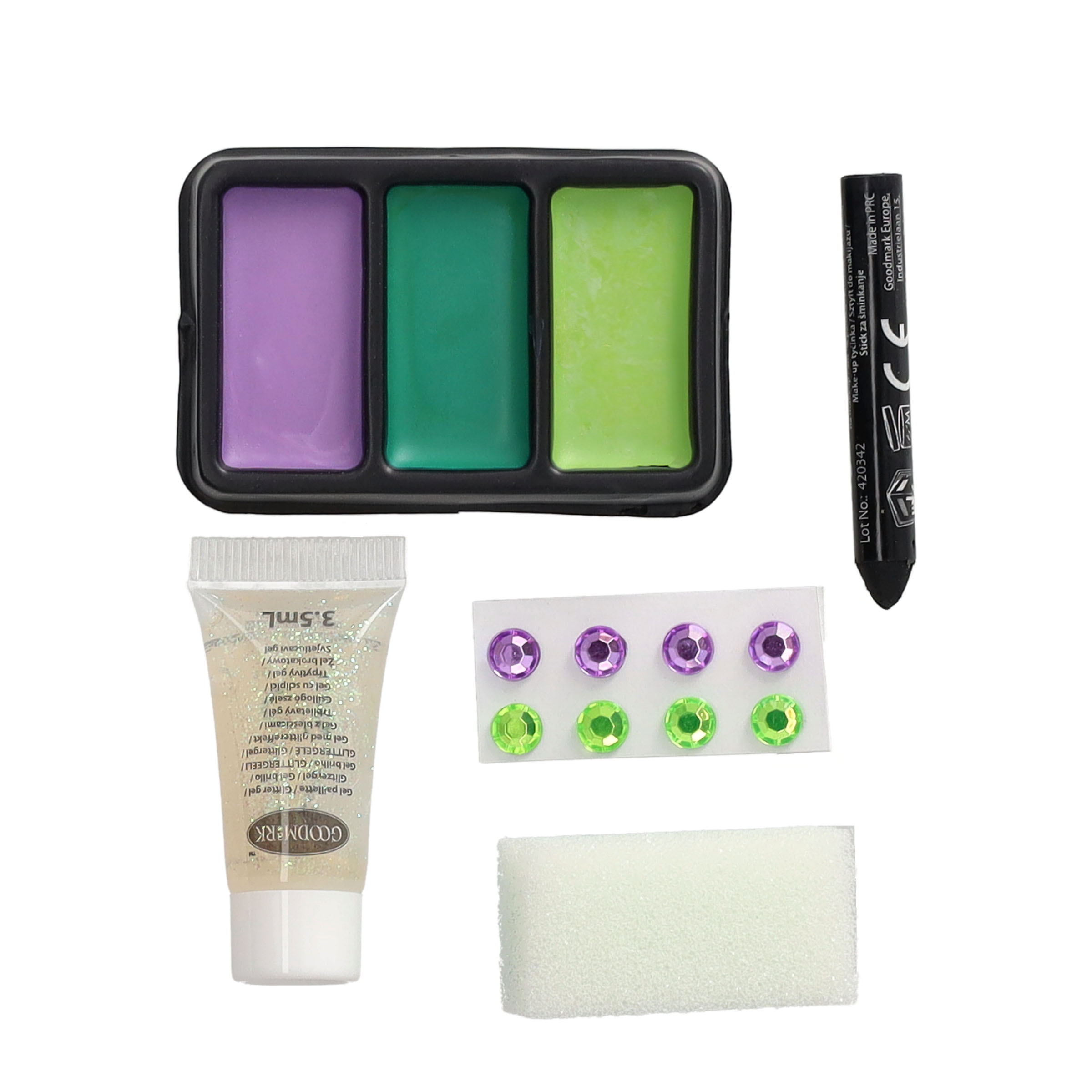 (7-tlg. Set) Make Up Kit Hexe Fett Farben Fasnacht Kostüm Zubehör Motto Party Schminke Halloween Requisite (725.26793) - Grün