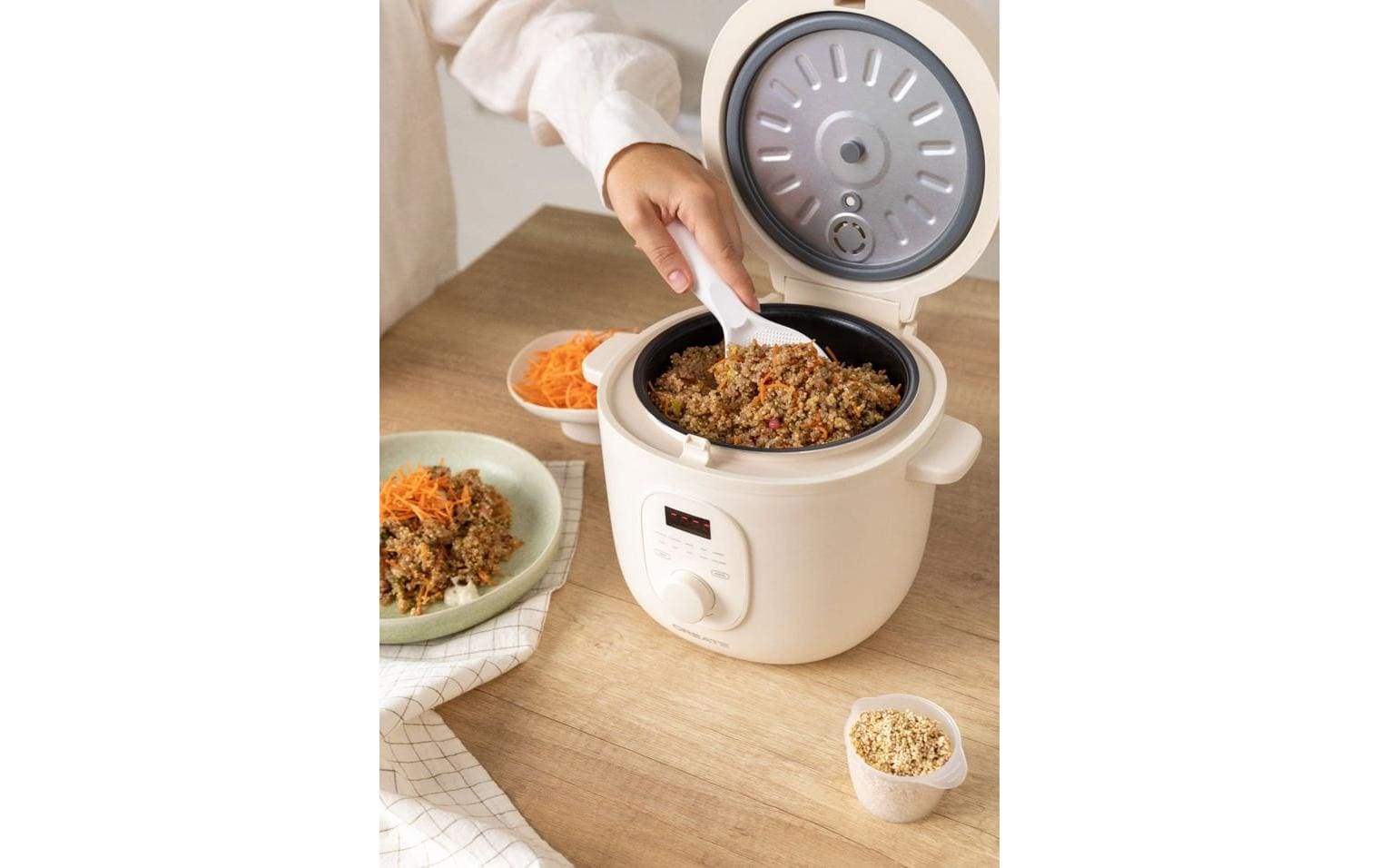 Reiskocher 2 l<br>Multifunktionaler Reiskocher mit Dampfgarer, programmierbar bis zu 24 Stunden