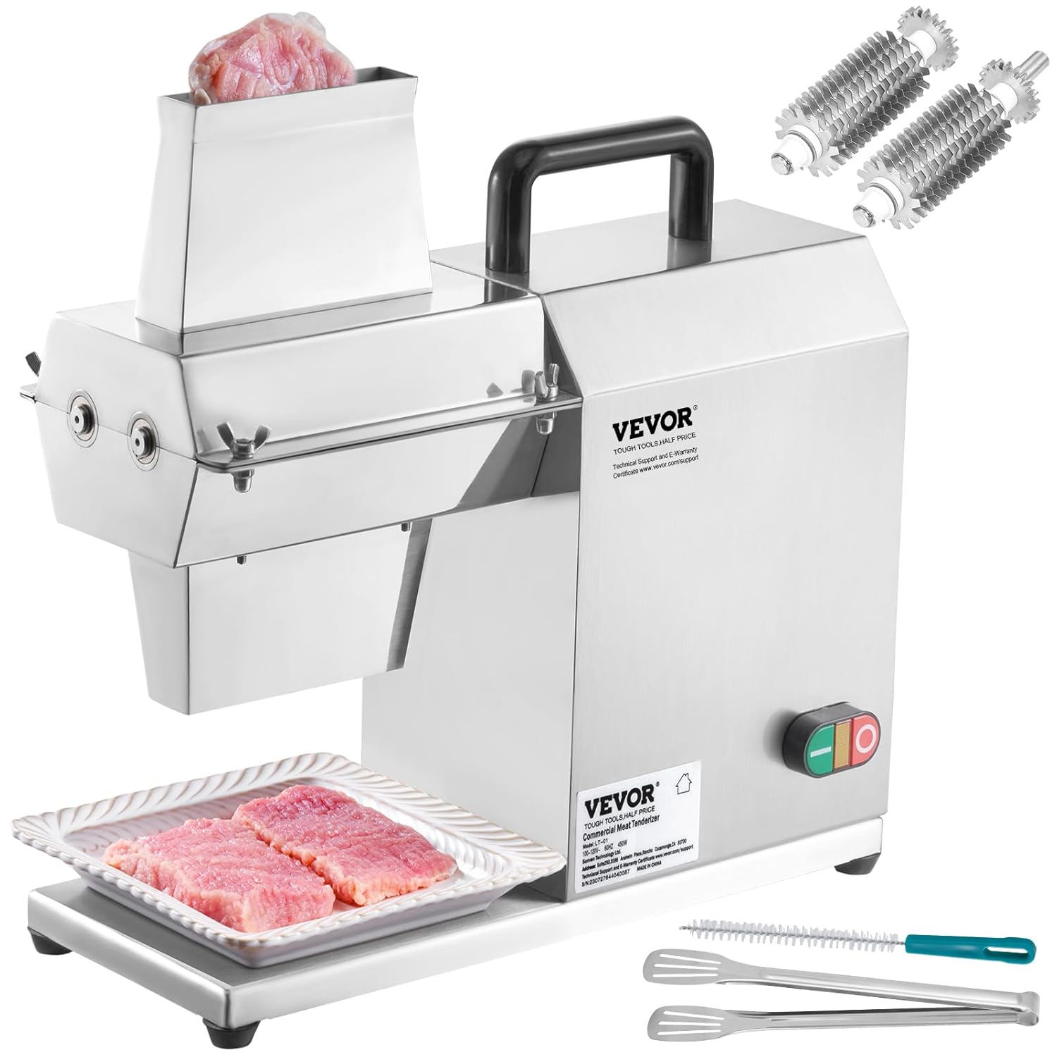 VEVOR Elektrischer Fleischklopfer Fleischzartmacher 450 W mit 54 Edelstahlklingen, Professionelles Fleischklopferwerkzeug 415x170x420 mm Atomatischer Schweinefleisch-Rindersteakklopfer Küchenhelfer