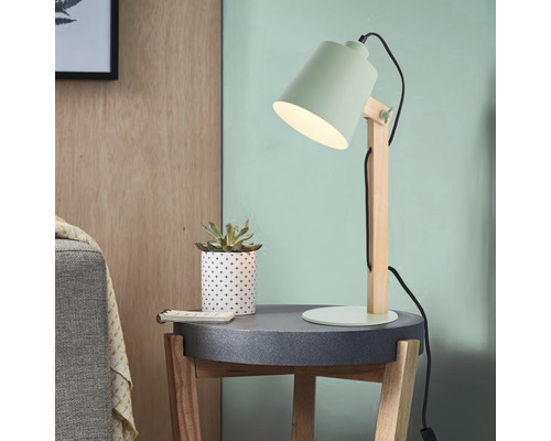 Tafellamp, 1-lichts, H 51,5 cm, draaibaar, beuken/mint/mat