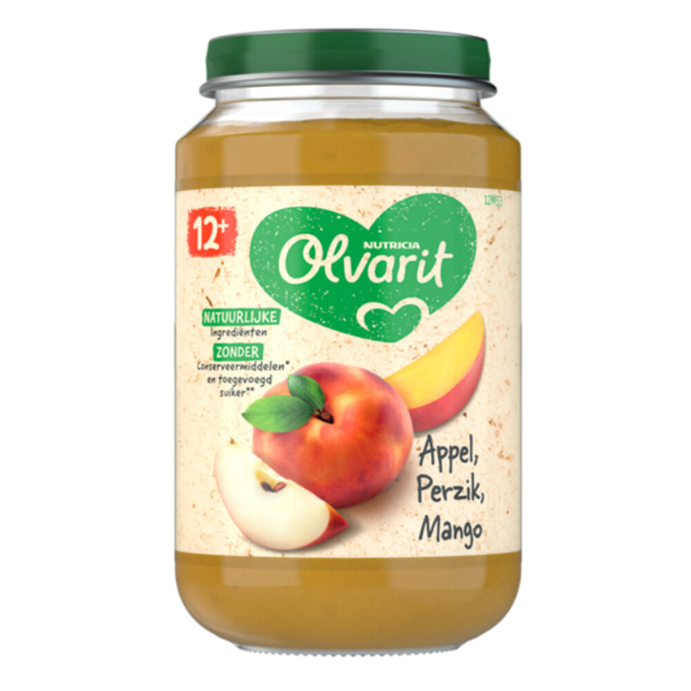 6x Olvarit Fruithapje 12m Appel Perzik Mango200 gr