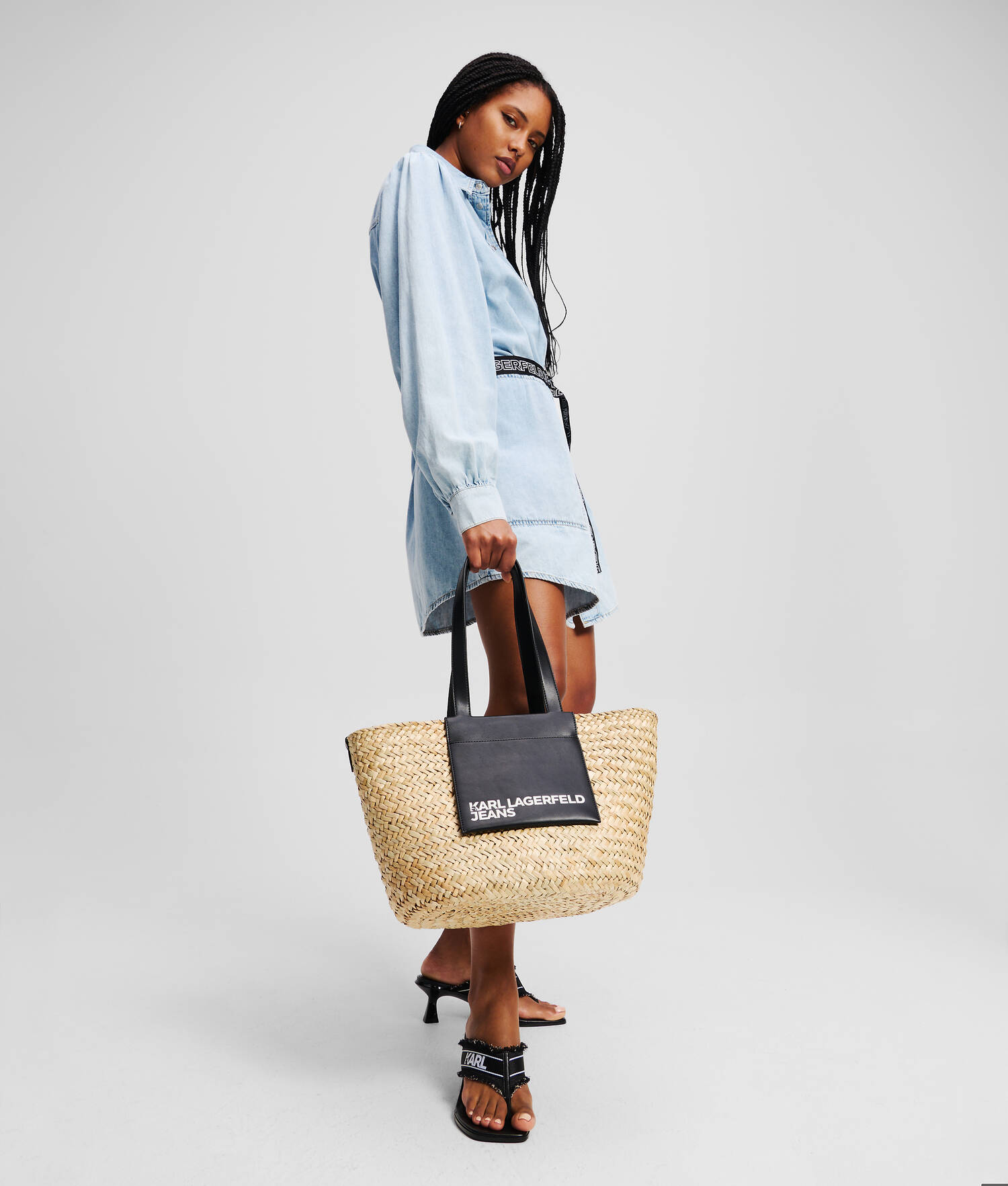 TOTE BAG EN RAPHIA - Naturel/Noir