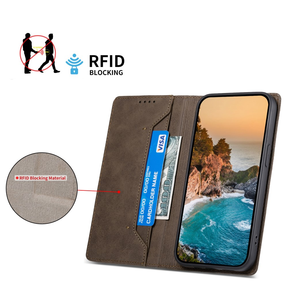Samsung Galaxy S25 Edge Leder Tasche Flip Wallet Etui mit Kartenfächern (RFID Schutz) - Braun
