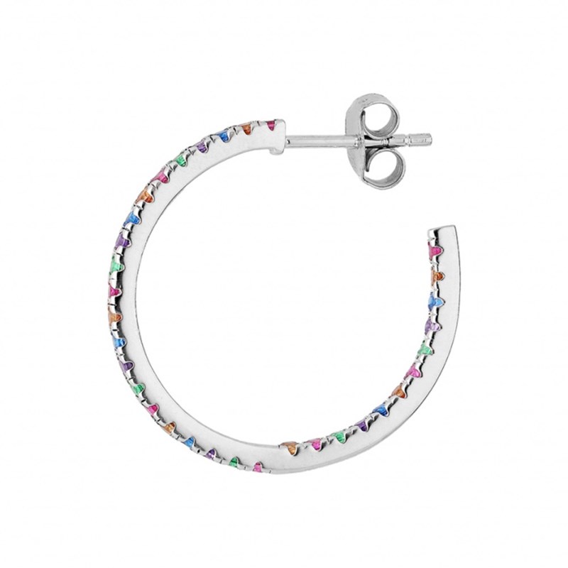 Boucles d'oreilles femme créoles - Argent et oxydes multicolores