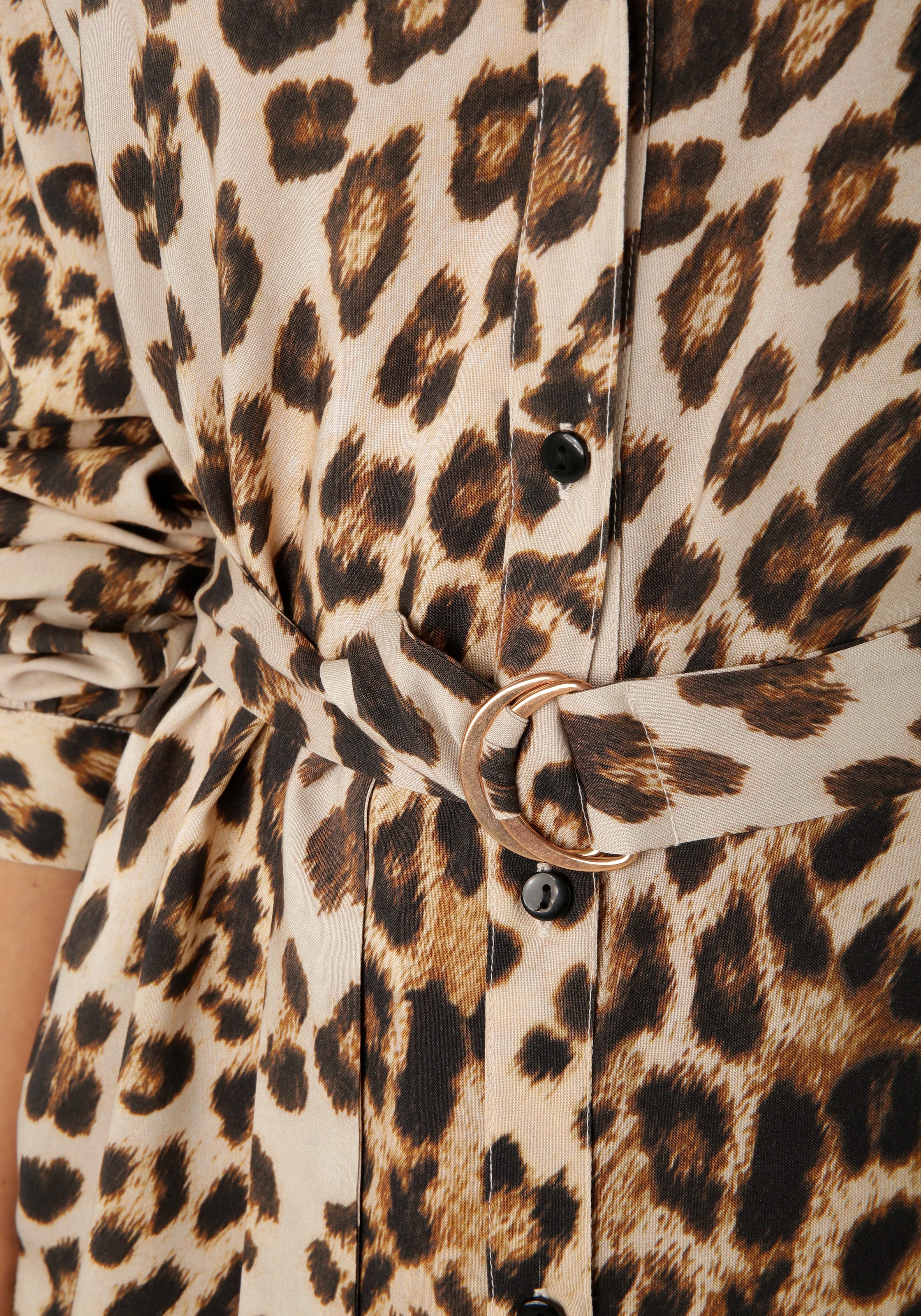Aniston CASUAL Blusenkleid mit abnehmbarem Bindegürtel,  Eingrifftaschen mit trendigem Leo-Print - jedes Teil ein Unikat - NEUE KOLLEKTION