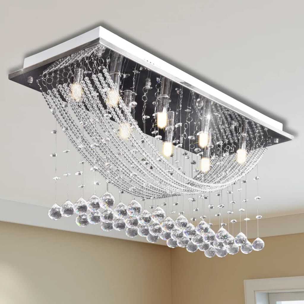 vidaXL Plafondlamp wit met sprankelende kristallen, 8 x G9, 29 cm