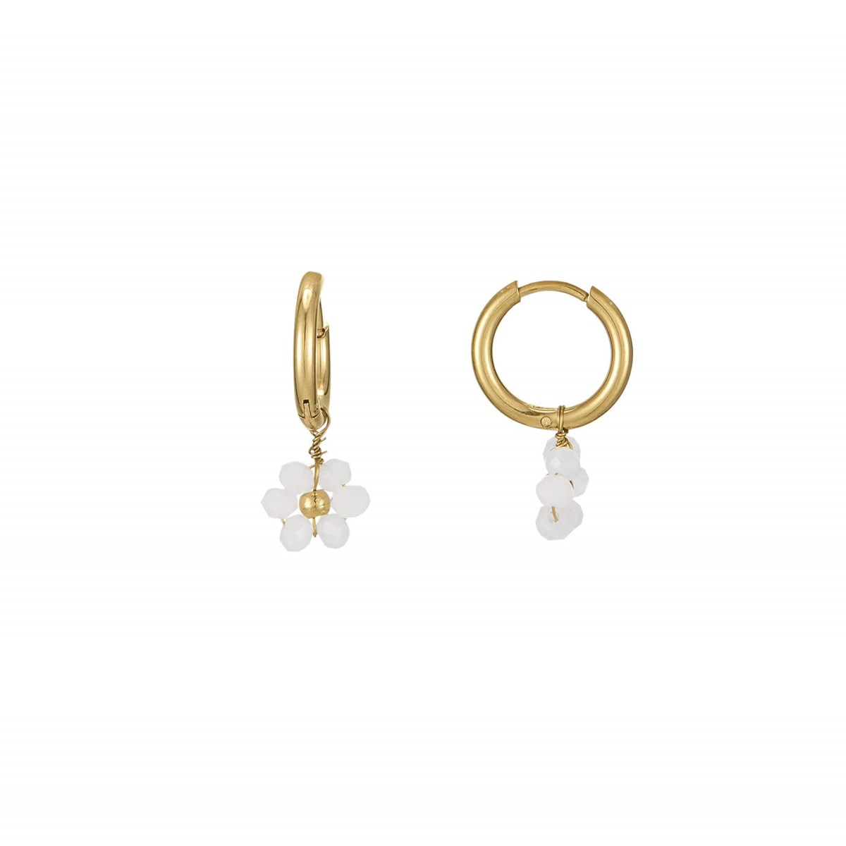 Boucles Flora blanches acier doré or