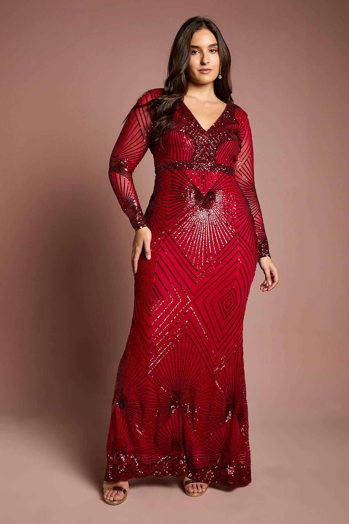Coast Robe Maxi à Manches Longues Ornée Grande Taille