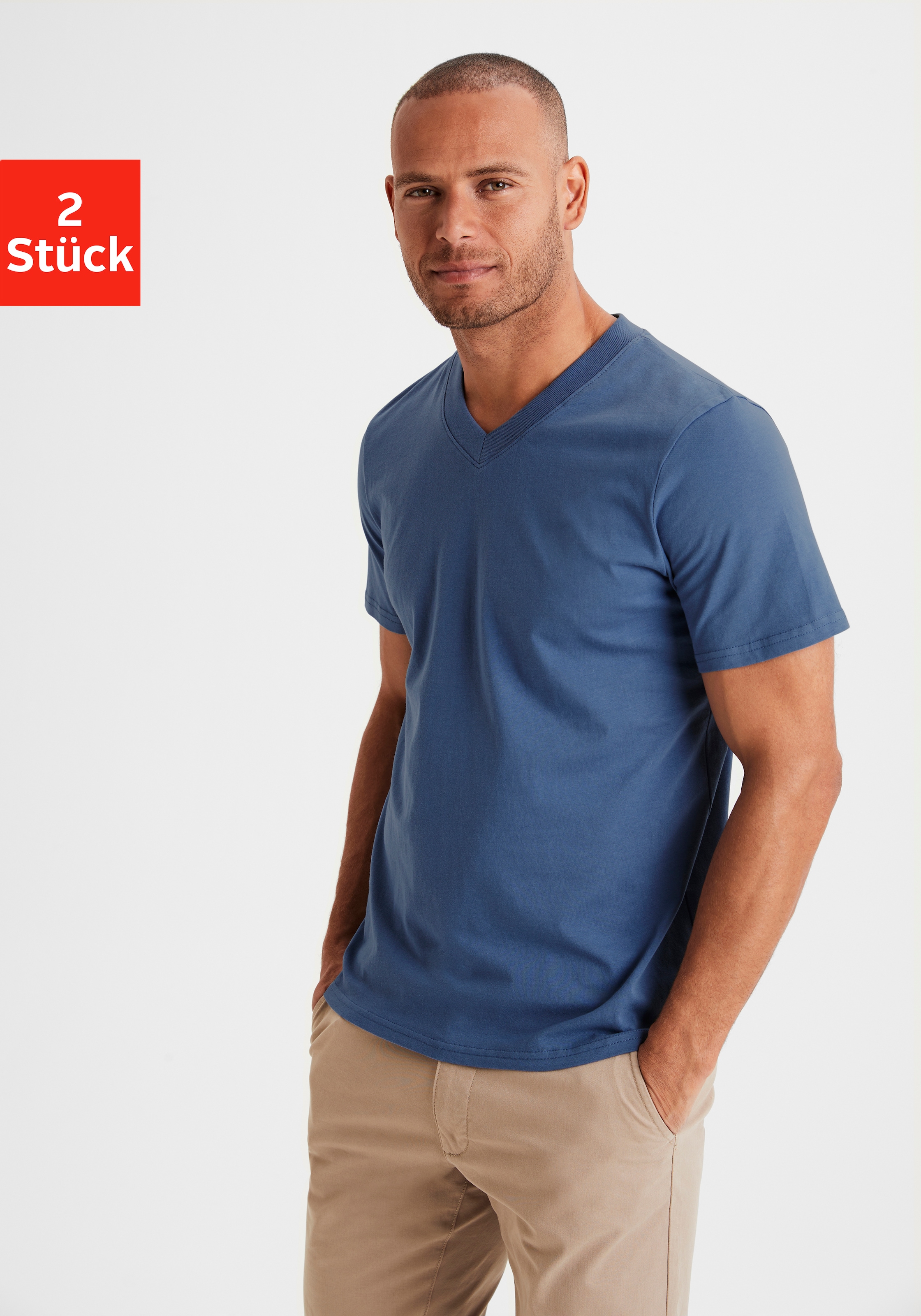 KangaROOS T-Shirt »Regular Fit,«, Freizeitshirt mit Kurzarm, V-Ausschnitt aus reine Baumwolle