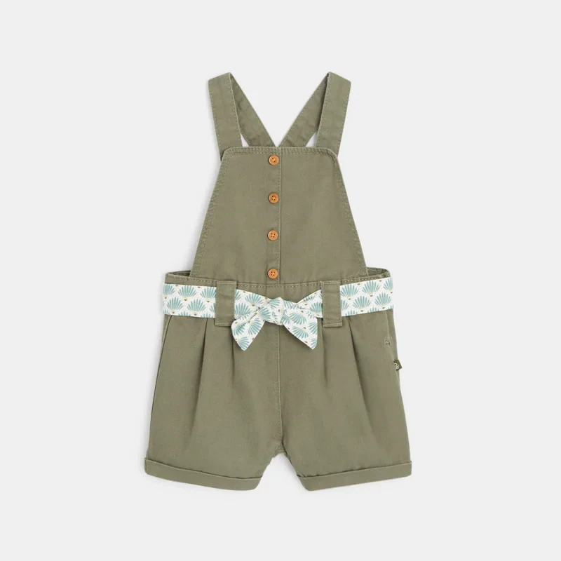Salopette courte en twill verte bébé fille Vert