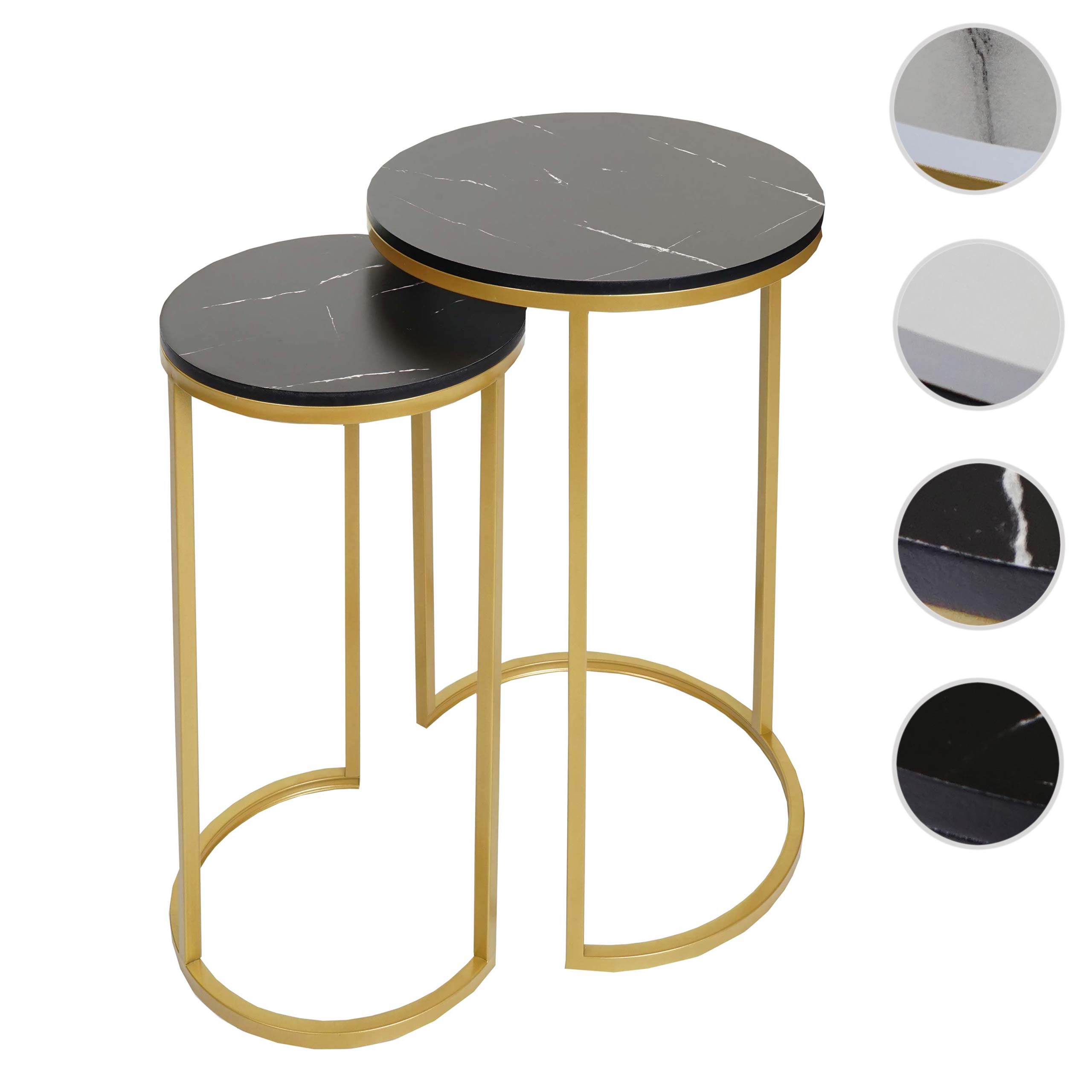 2er-Set Beistelltisch MCW-K46, Kaffeetisch Nachttisch Loungetisch, Marmor-Optik MDF ~ schwarz-gold