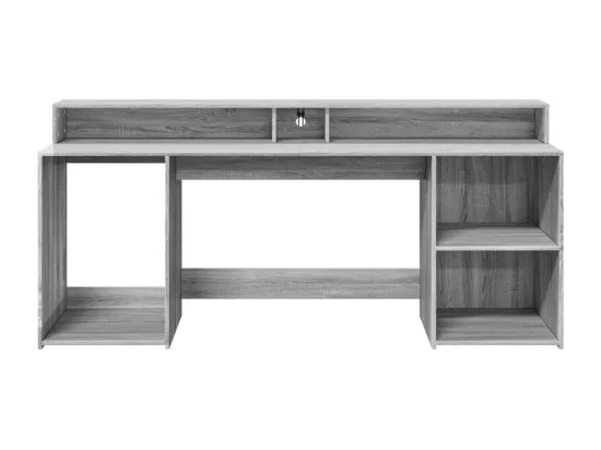 Bureau et lumières LED sonoma gris 200x55x91 cm bois ingénierie