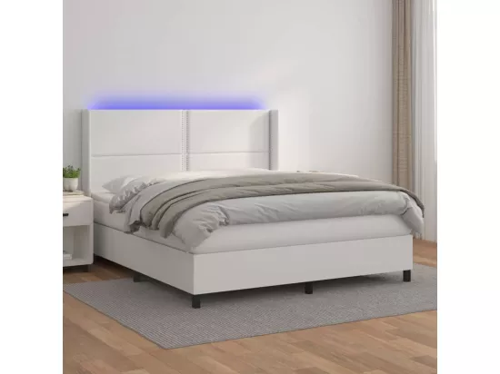 Sommier tapissier et matelas et LED Blanc 180x200 cm Similicuir