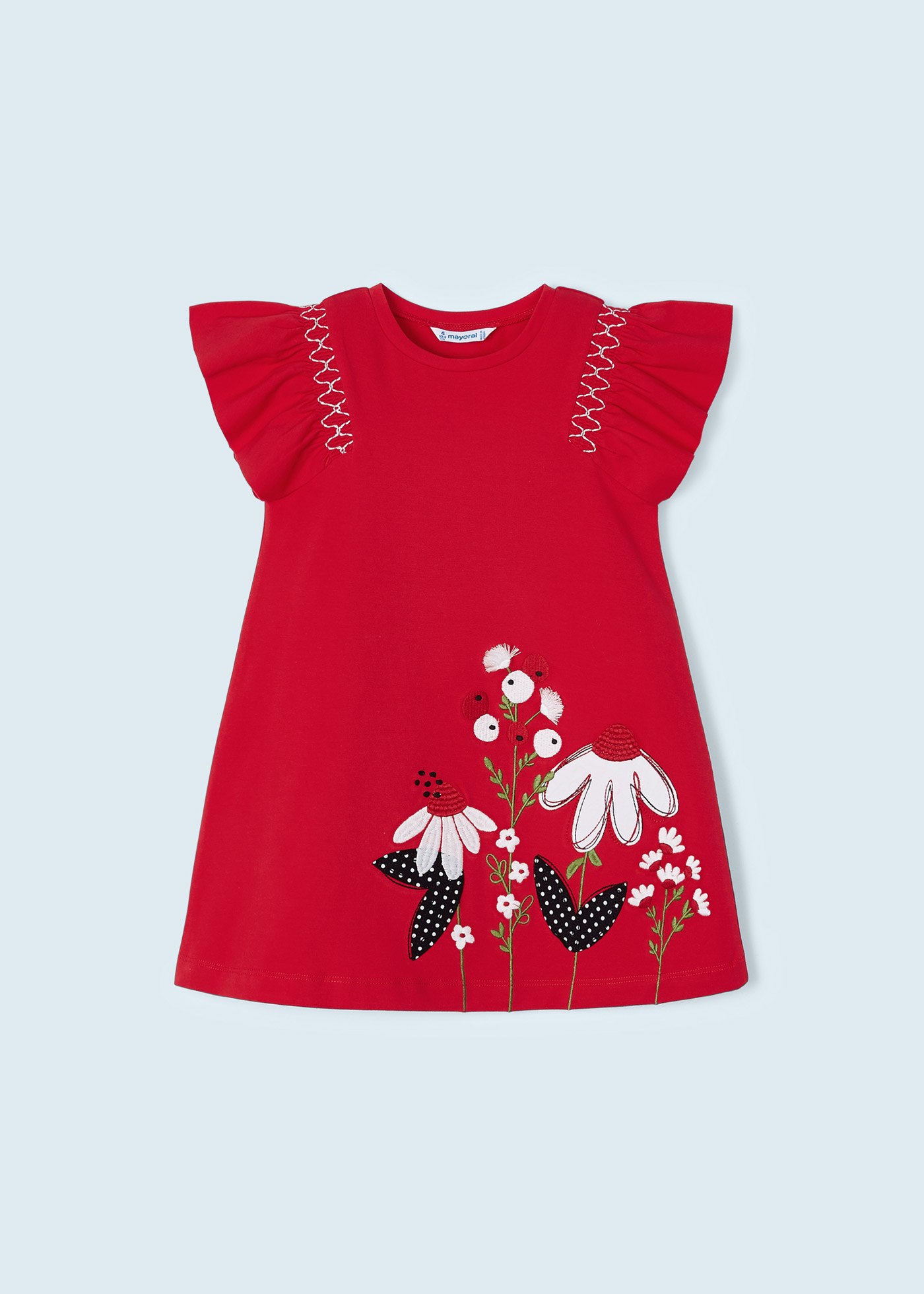 Vestido de algodão com apliques e bordados para meninas