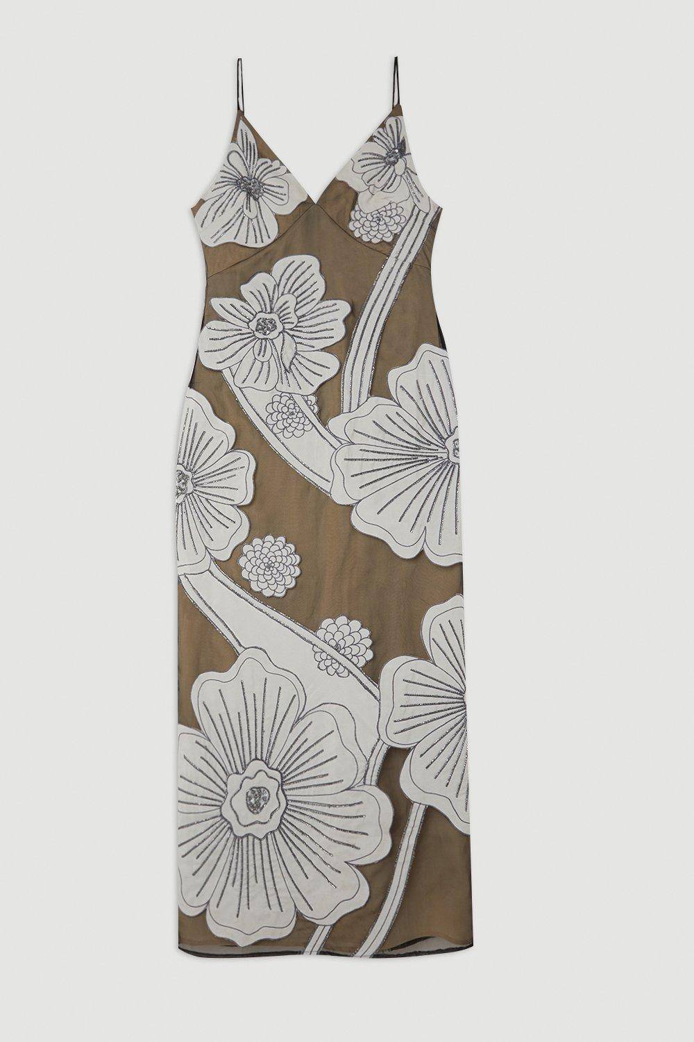 KarenMillen Robe mi-longue en organdie tissée avec appliqué