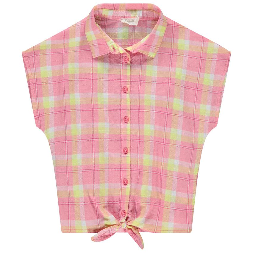 Chemise manches courtes à carreaux à nouer pour fille - Multicolore