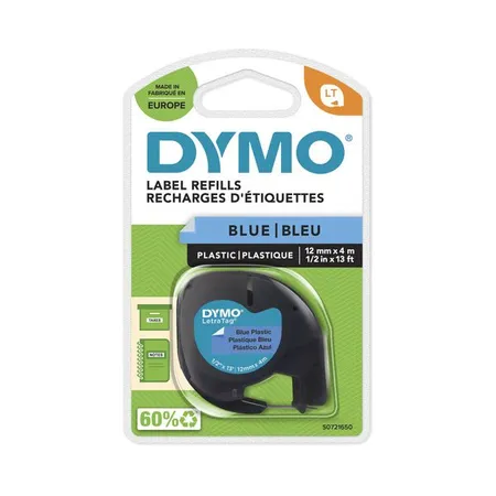 Dymo Original Schriftband für LetraTag®, Plastik, schwarz auf blau, 12 mm x 4 m