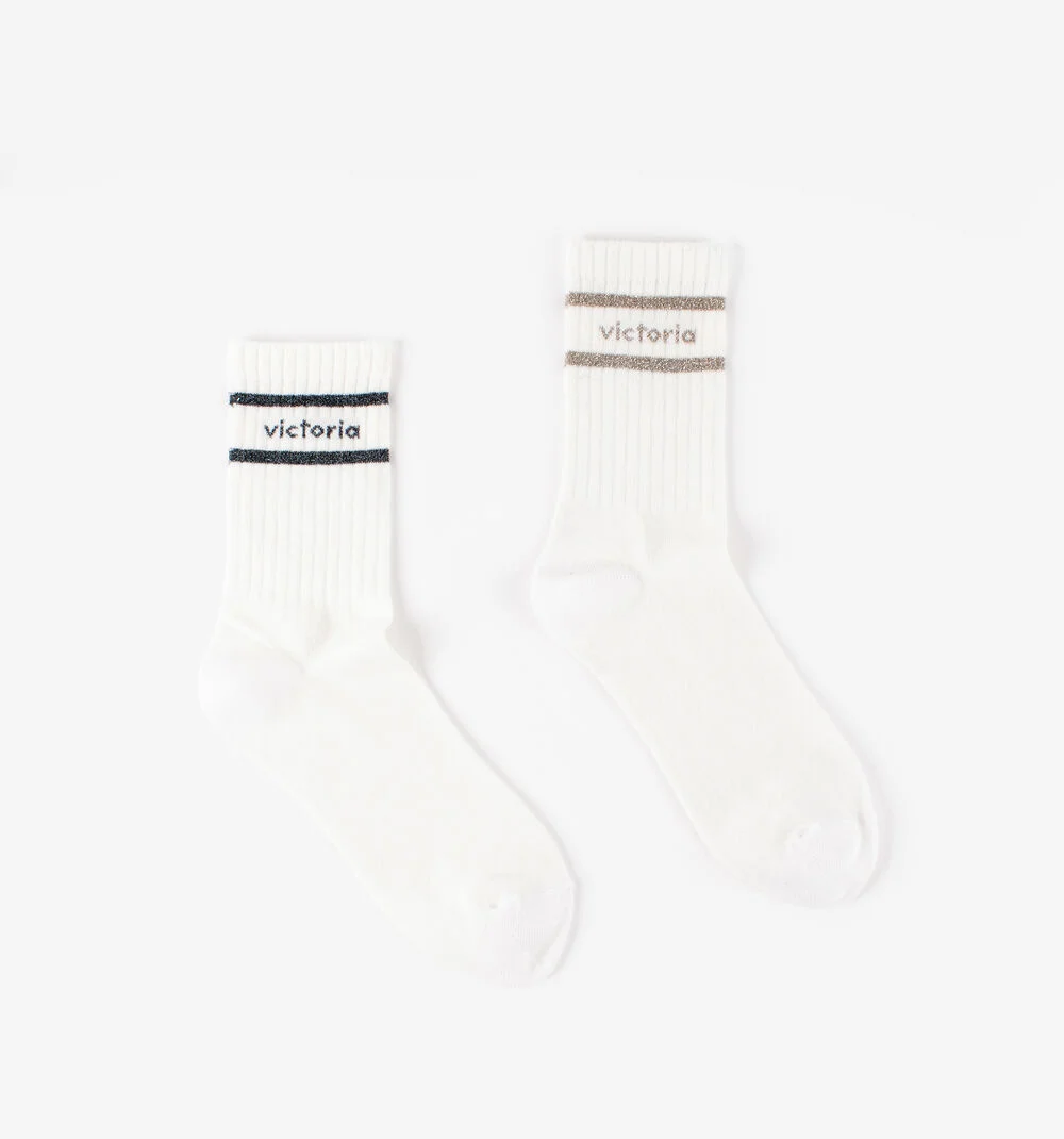 CHAUSSETTES COTON BL-LUREXNEGRO-PLATINO
