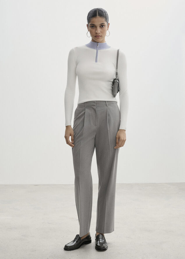 MANGO Zip neck jumper Light beige