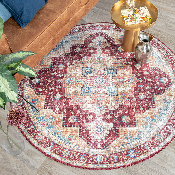 Rond Vintage vloerkleed - Azara Rood | Kleurrijke klassieker