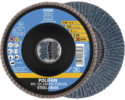 PFERD PSF STEELOX lamellenschijf voor staal/roestvast staal, Ø 125x22,23 mm, korrel 40, X-LOCK-opname