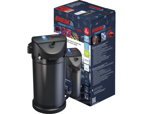 EHEIM classicVARIO+e 250 buitenaquariumfilter voor aquaria van 50 - 250 L, elektronisch regelbaar via app, 1,7 - 9,8 W, 510 l/u, slangdiameter 12/16