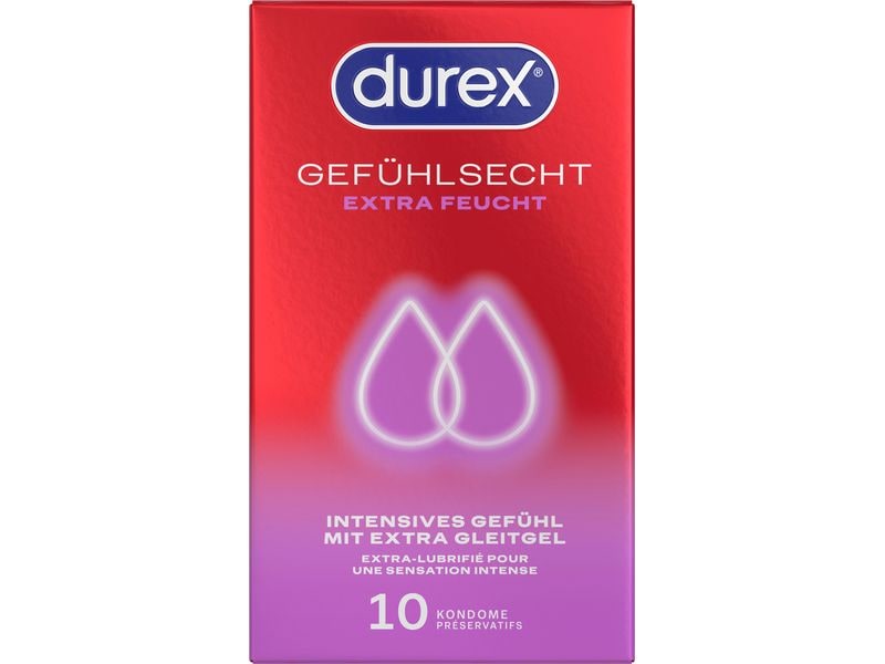 Durex Kondome Gefühlsecht Extra Feucht 10 Stück Hauchzarte, befeuchtete Präservative